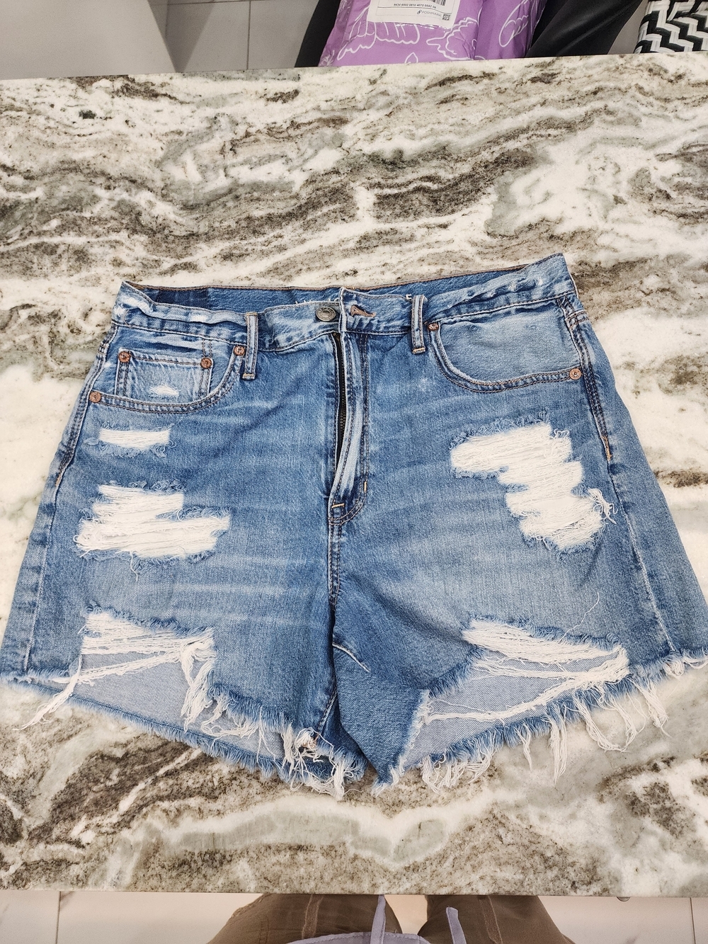 American Eagle Outfitters Distressed Light Blue Denim Shorts